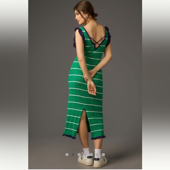 🆕Daily Practice by Anthropologie-Knit Striped Midi Dress, Green Motif, Size 3X - Picture 4 of 14